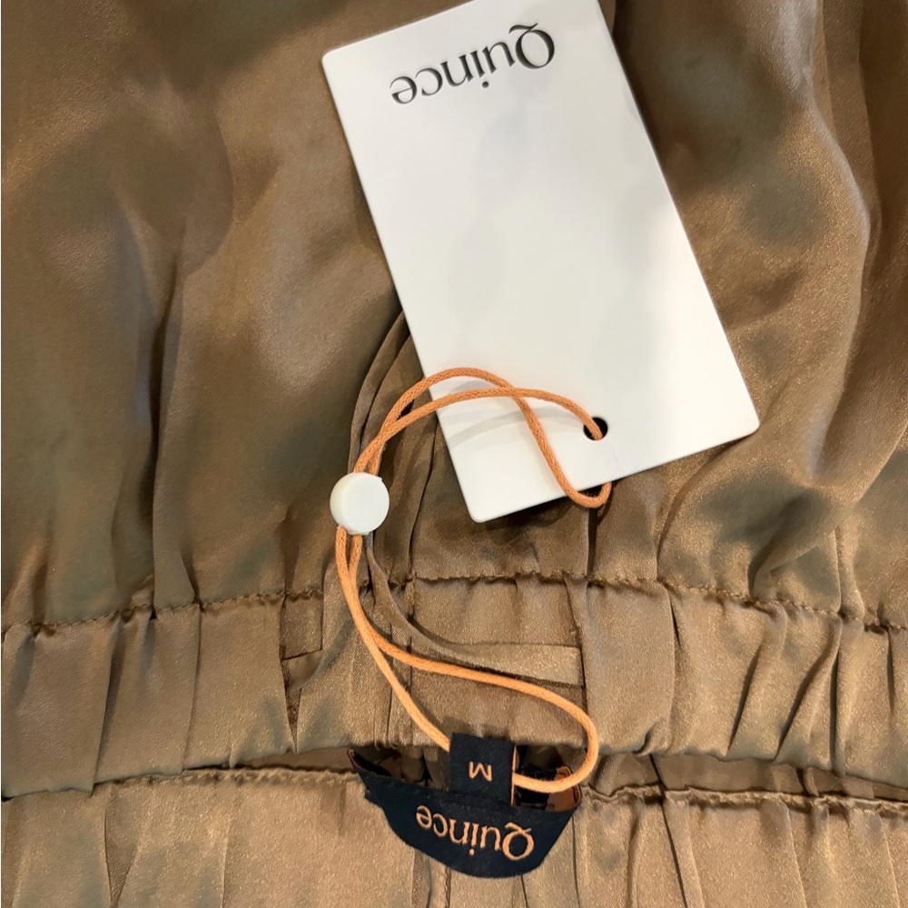 Quince Satin-Look Drawstring Skirt in Taupe with Peach Tie